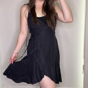 Backstage Australia Black Wrap Dress Linen Blend Size Small Sleeveless V-Neck